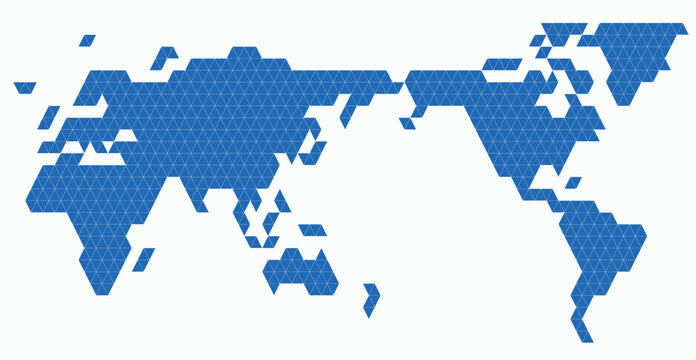 Triangle shape world map on white background.