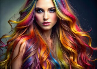 Obraz premium Stunning Highlights in Long Hair Showcasing Vibrant Colors and Beautiful Textures for Hair Inspiration