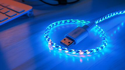 High-speed data cable with glowing fiber optic technology representing fast internet connectivity, futuristic communication, and advanced digital networks