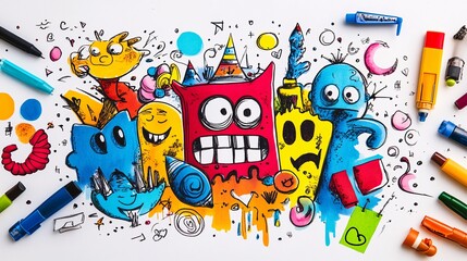 Obraz premium Creative Chaos - Doodle-Filled Notebook Brimming with Spontaneous Ideas and Creative Thinking Process