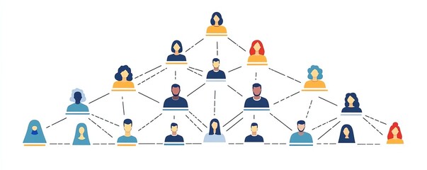 Business hierarchy with team icons, strategy framework, vector illustration, isolated on white background