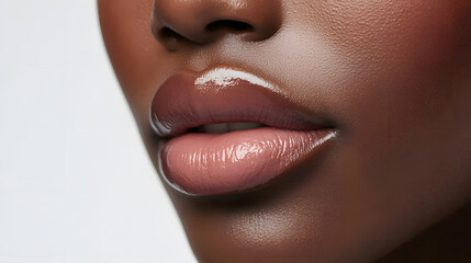 Naklejka premium Close up view of beautiful black skin woman lips. Fashion make up, beauty injections concept, cosmetology