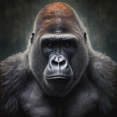 Obraz premium A close-up portrait of a gorilla showcasing its expressive features.