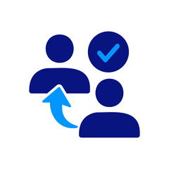 Two people, arrow upward, communication, approval, connection, social interaction, collaboration, agreement, flat design, digital networking, business deal, teamwork, approval process.