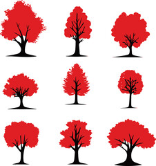 Vector Trees in Red and Black Silhouettes Arrangement