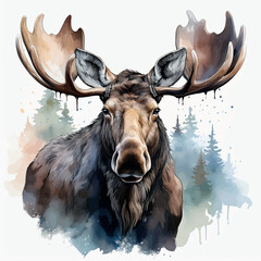 drawing of a moose painted in watercolors