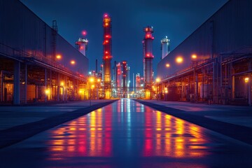 Illuminated Industrial Complex at Night
