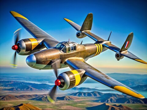 Stunning P-38 Lightning Aircraft in Flight Captured Against a Clear Blue Sky During Daylight Hours