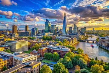 Naklejka premium Stunning panoramic view of London UK skyline showcasing iconic architecture and urban landscape