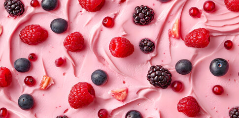 Texture of tasty berry sorbet as background, top view