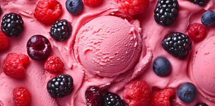 Texture of tasty berry sorbet as background, top view