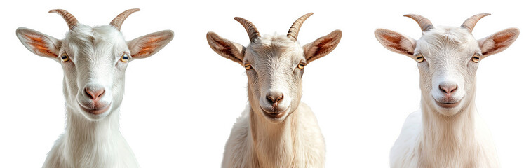smiling goats looking directly at camera with transparent background