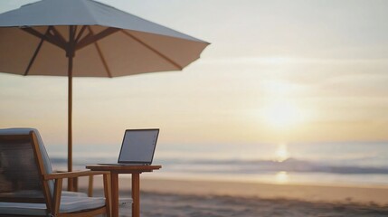 Tranquil Beachfront Workspace for Digital Nomads - Serene Bali Setting Blends Work and Relaxation with Calming Sea Breeze