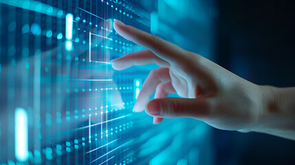 hand pushing a button on a touch screen interface