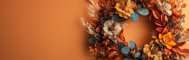 Fototapeta premium beautiful automn wreath isolated on orange background