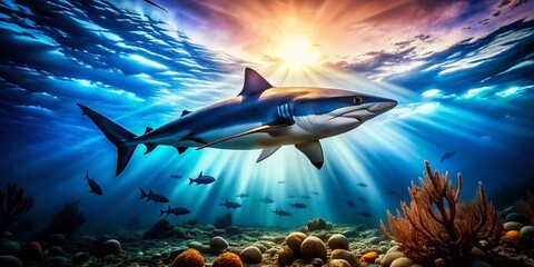 Stunning Shark Desktop Wallpaper Featuring Majestic Underwater Scene in Vibrant Colors and Details