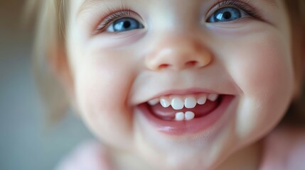 Baby first tooth closeup of gummy smile