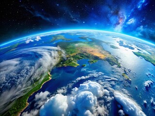Fototapeta premium Stunning view of Earth from space showcasing blue oceans, white clouds, and the curvature of the planet