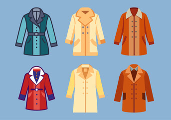 Women's winter coat, winter fashion clothing set, vector illustration