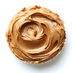 Creamy peanut butter swirl top view  isolated on white background