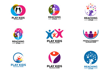 Set of Kids logo design, Reaching Star logo design vector