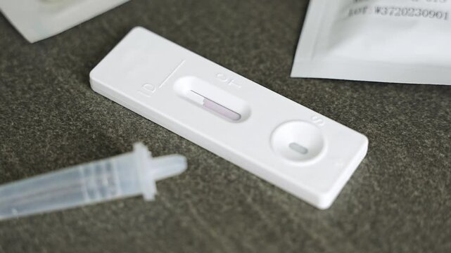 Rapid Antigen Test kit with with negative result during swab COVID-19 testing. Coronavirus Self nasal or Home test, Autumn exacerbation of viruses