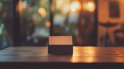 Obraz premium An empty scene featuring a blurred background with soft-focus spooky business cards and a blank business card holder, creating an ideal product mockup space,