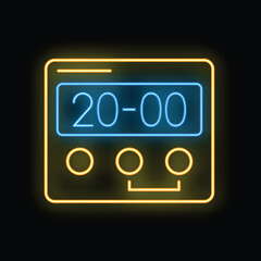 Obraz premium Glowing neon line scoreboard icon isolated on black background. 8pm start time for indoor sport event. Vector illustration