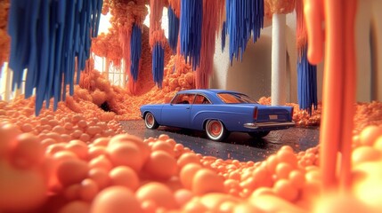 High-Speed Sports Car Race with Floating Rubbles Background - Gen Ai, Illustration