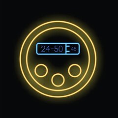 Glowing neon sign depicting an electric car charging point showing various charging speeds available at the station