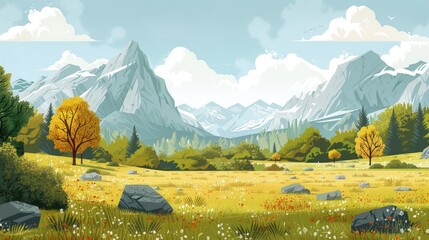 Mountain Valley Landscape Illustration