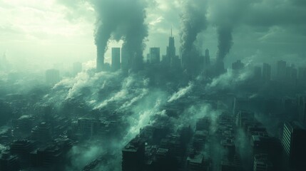 Fototapeta premium Smog-Filled Cityscape Under a Gloomy Sky