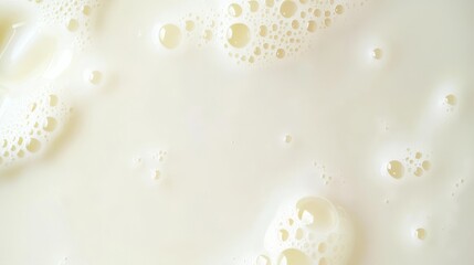 Closeup view of bubbles forming on the surface of fresh milk, showcasing its texture and purity, perfect for highlighting dairy products and culinary themes in photography