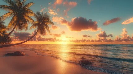 Beautiful Sunrise Over a Calm Ocean Shore
