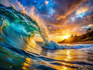 Symbolic Ocean Waves Representing Change, Flow, and the Power of Nature in a Serene Landscape