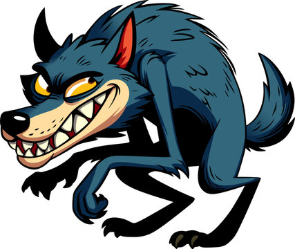 treacherous evil gray wolf smiling, vector drawing