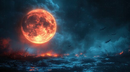 Fototapeta premium Enigmatic Night Under a Glowing Full Moon