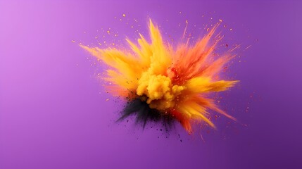 Dynamic Explosive Collision - Vibrant Yellow Black and Red Against Deep Purple Background for Eye-Catching Visual Impact