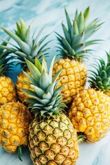 Fototapeta premium Fresh pineapples stacked in a vibrant tropical display.
