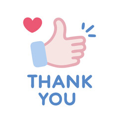 Obraz premium Hand and Heart 'Thank You' Vector with Heart Symbol, Thumb Up Gesture, and Fun Colors - Perfect for Cards, Messages, and Digital Art – Isolated on Transparent Background