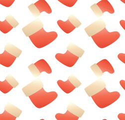 Festive seamless pattern with an image of a sock for gifts. Ideal for Christmas wrapping paper, holiday background, textile or seasonal decoration.