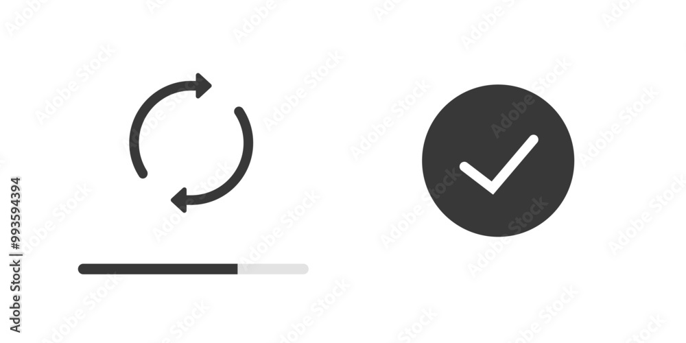 Poster system update upgrade progress bar icon vector simple modern graphic, finished software loading chec