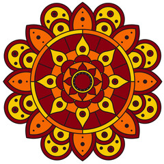 Colorful Red, Orange and Yellow Mandala - White Background