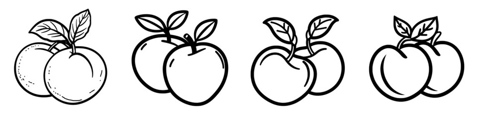 The peaches or apricots doodle line icon is drawn in black and white using modern clip art techniques.