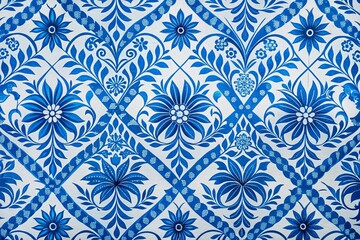 Fototapeta premium Traditional Bavarian Pattern in Blue and White for Textile, Wallpaper, and Graphic Design Use