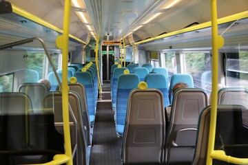 Commuter train interior in Greater London, UK