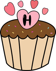 Birthday cupcake with heart on top and letter H