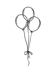 Cute black linear doodle floating balloons isolated on white background