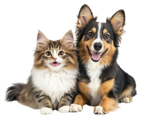 Fototapeta premium PNG Adorable kitten and happy dog