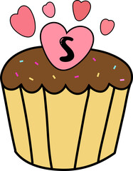 Birthday cupcake with heart on top and letter S